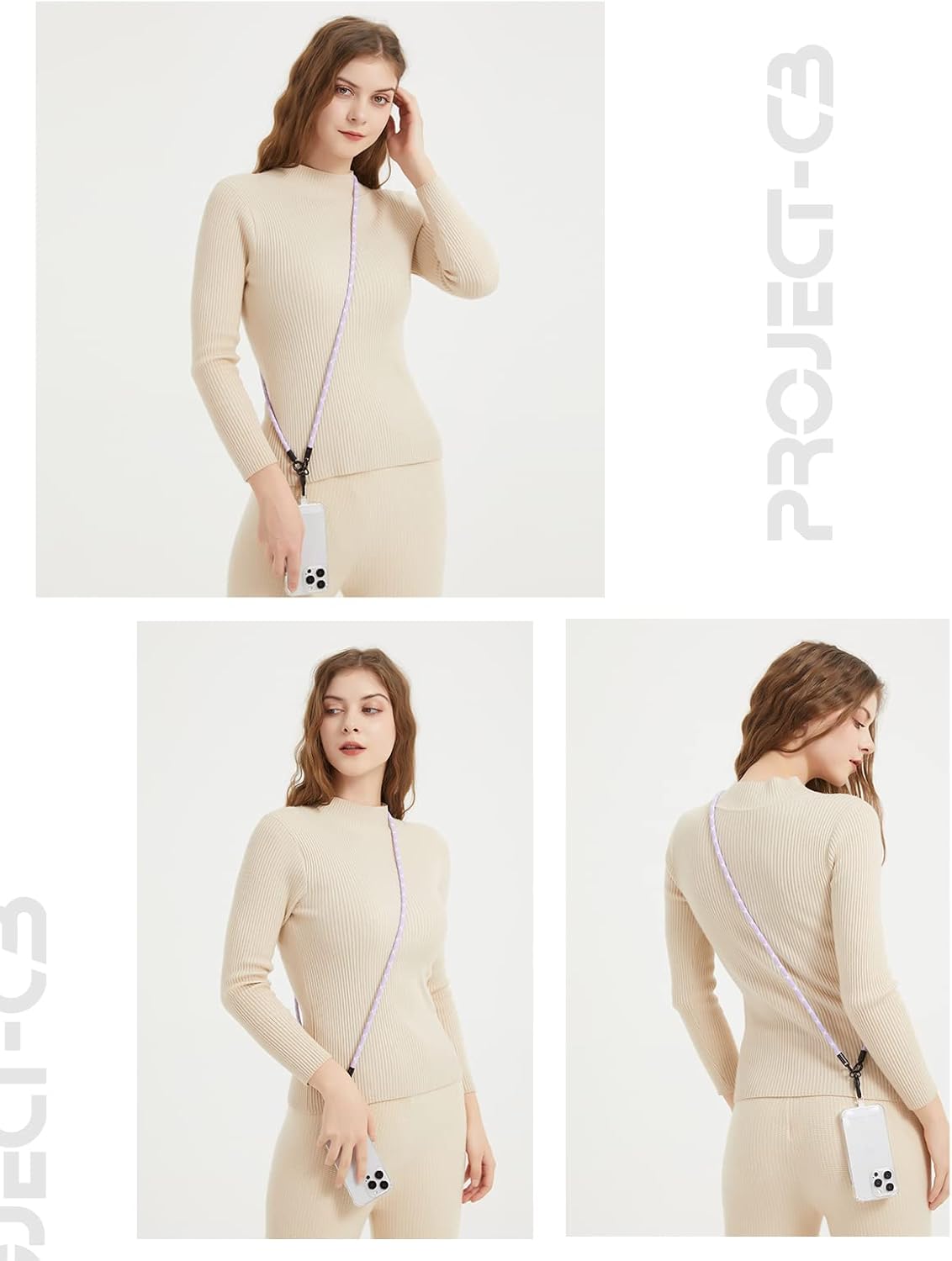 project-cb Phone Lanyard×1,Phone Tether Tab×2,Cell Phone Lanyards for Around the Neck,Rope Lanyard,Universal Adjustable Phone Strap Crossbody,Cell Phone Chain(Blackshadow)