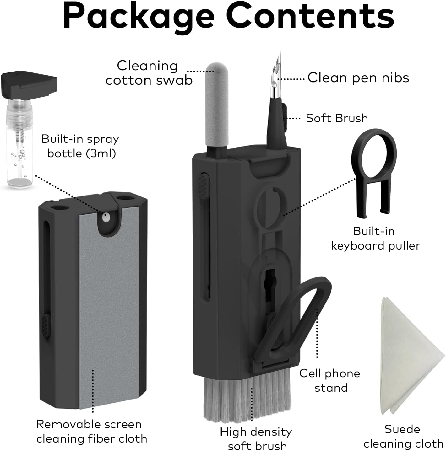 8 in 1 Electronic Cleaning kit - Keyboard Cleaner, Keyboard Cleaning Kit, Laptop Cleaner, Laptop Cleaning Kit, Electronic Cleaner Kit for Airpods Pro/Laptop/Phone(Give Away a Flannel Cloth) Black