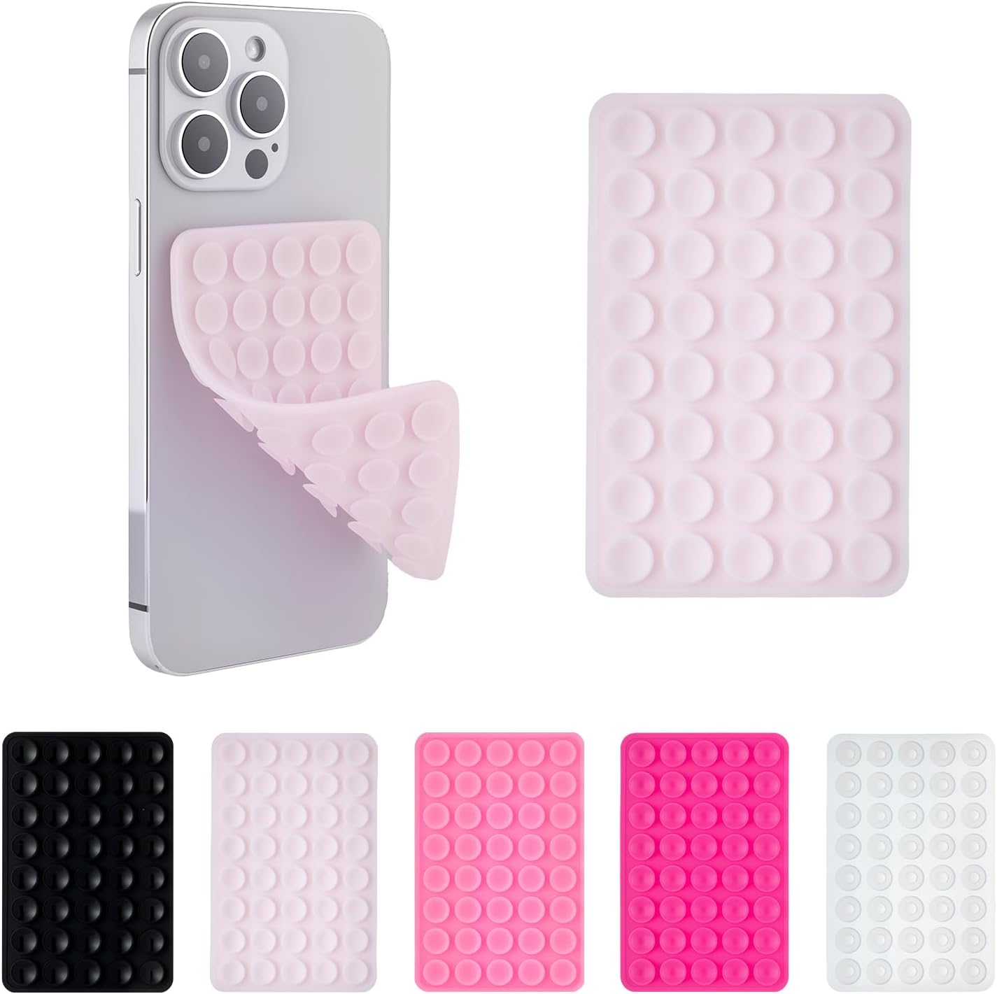 2 Pack Silicone Double-Sided Suction Grip – 40 Cups per Side, Strong Hold for iPhone, Galaxy, Pixel, Android – Hands-Free for Selfies & Videos(Chalk Pink)