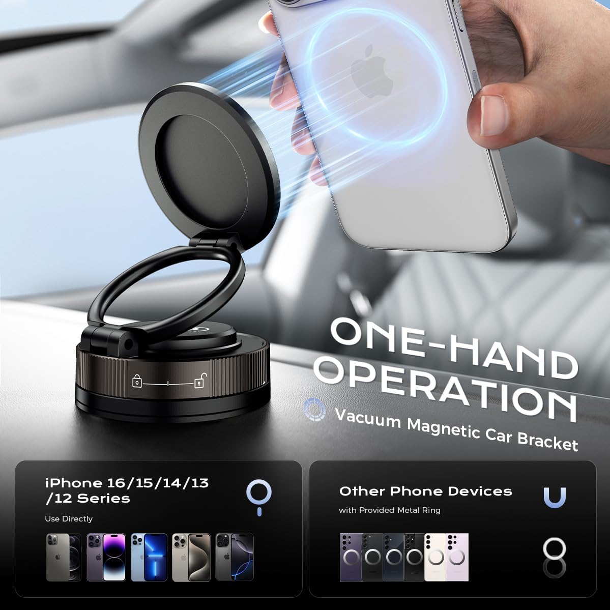 Nano Gel Car Phone Holder, 360°Rotation Adjustable Magnetic Cellphone Mount Foldable Car Phone Stand Strong Suction Phone Holders for Car/Makeup/Gym/Mirror,Fit for All Magsafe Smartphones