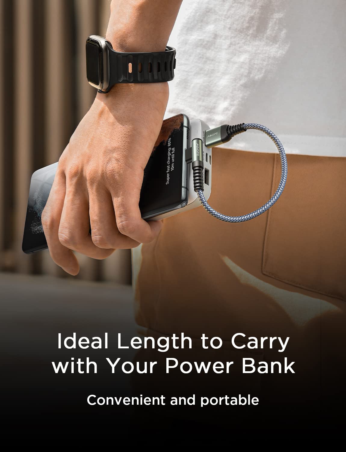 AINOPE USB C Cable 0.5ft, 3.1A Type C Charger Fast Charging Cable Right Angle, Durable Nylon Braided USB C Charging Cable Compatible with Galaxy S10 S9 Plus S21, Note 10 9 LG, Type C Charger Cable