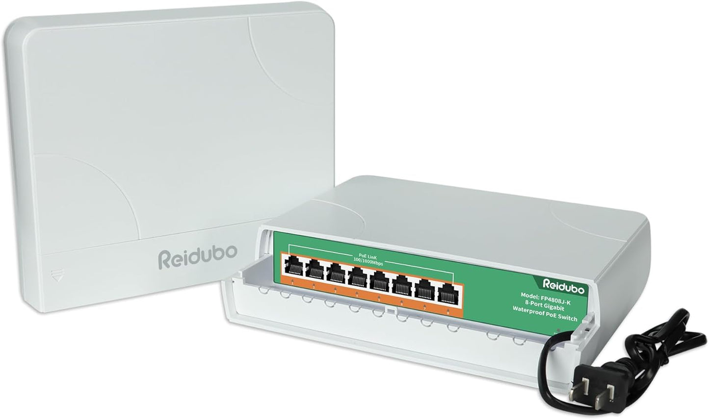 8 Port Gigabit PoE Switch Waterproof, 1000 Mbps 8 PoE+ Ports 120W, IEEE802.3af/at Power Over Ethernet Unmanaged Outdoor Network Switch, Plug & Play