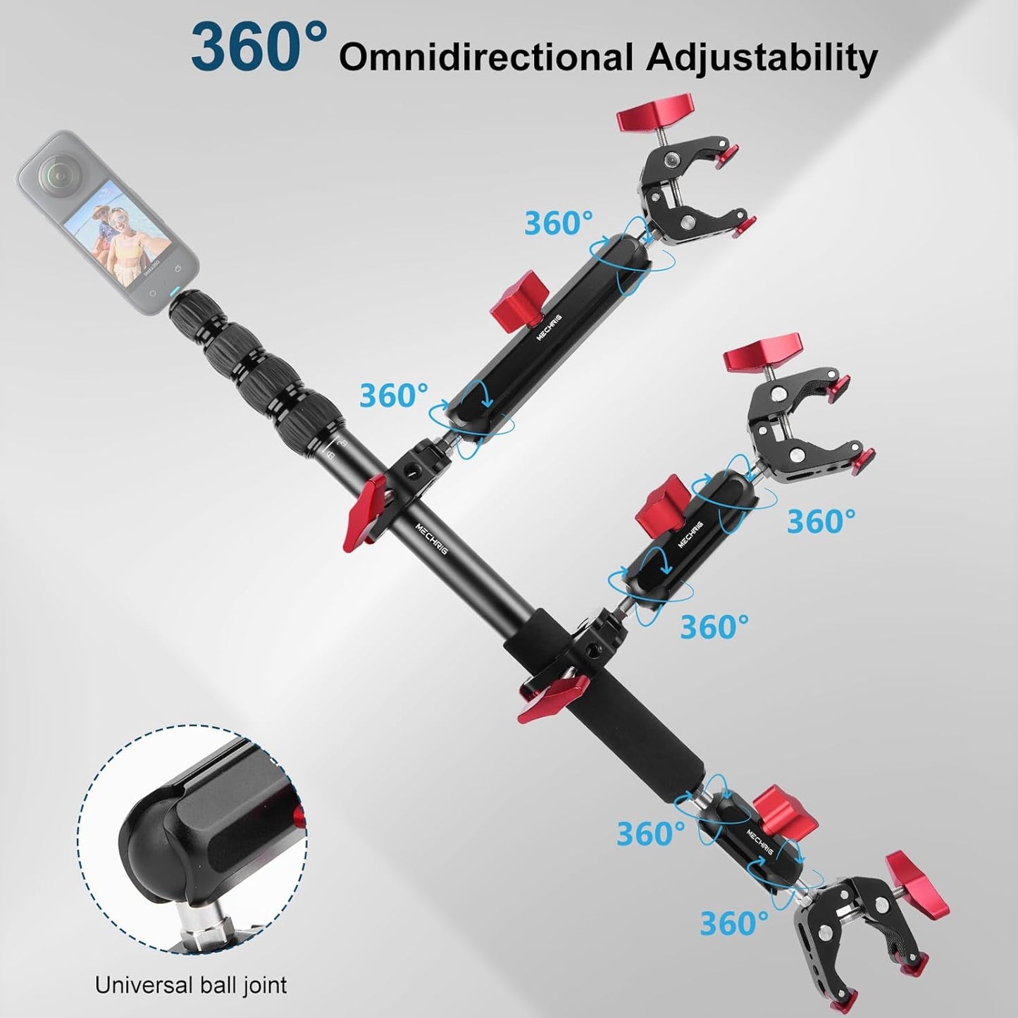 Motorcycle Mount kit for Insta36O X5 X4, Bike Handlebar Clamp Mount and 59" Invisible Selfie Stick Bundle Kit, Heavy-Duty Super Clamp Camera Ebike ATV Mount for G02/3 /3S/Ace, GoPr0 13,JC017