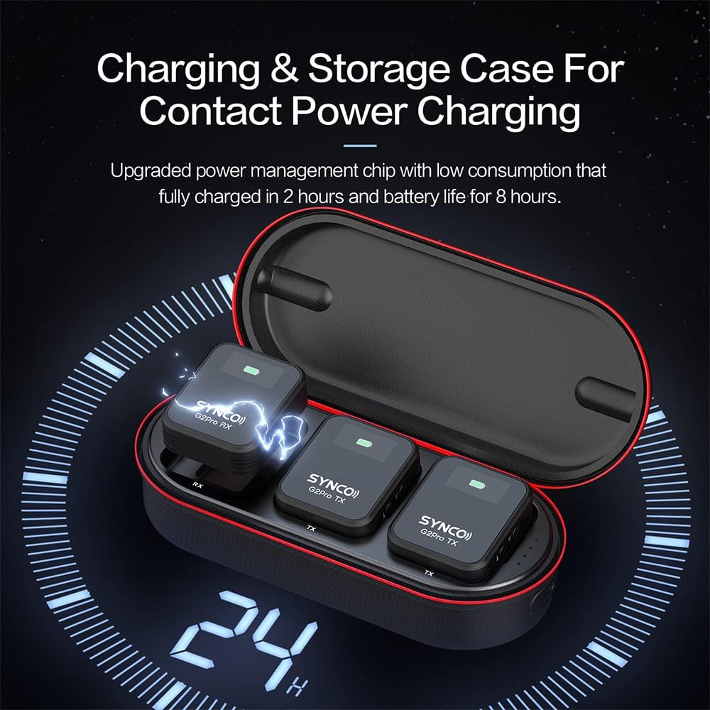 SYNCO G2A2 Pro Microphone, Wireless Lavalier Microphone, 200m (656 ft) Range, 8 Hours Life, Compatible PC, Smartphone, DSLR, for Outdoor Video, News interview, Vlogs