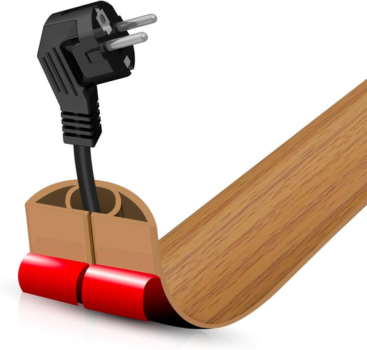 Floor Cord Cover Self Adhesive Cord Hider,3.3FT Cable Management, Extension Strip Protector for Wires, Prevent Cable Trips for Offices, Gyms, Exhibitions Cavity:0.39"(W) x 0.27"(H) Brown Wood