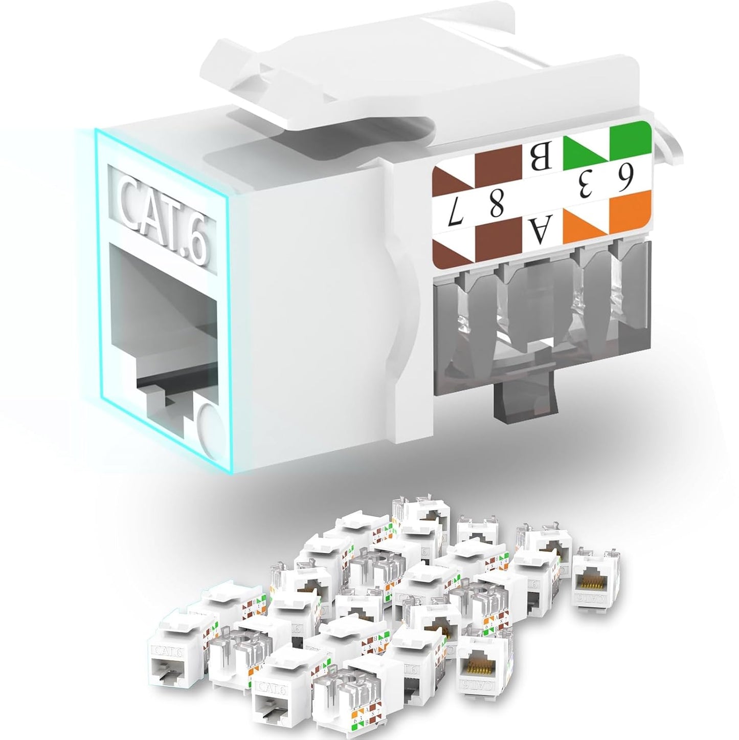 Keystone Jack Cat6 Slim 25 Pack, Cat6 Keystone Jacks 90 Degree, RJ45 Keystone Jack Punch Down White, Compatiable for High-Density Network WallPlate or Patch Panels