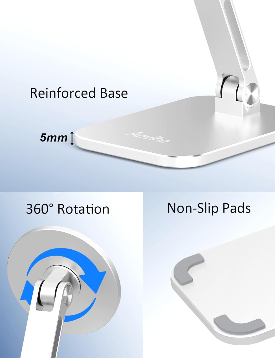 Magnetic Phone Stand for MagSafe Adjustable - Aluminum Portable Phone Holder for Desk with 360° Rotating Head Compatible with iPhone 16/15/14/13/12 Pro Max and Magnetic Phone Case, Silver