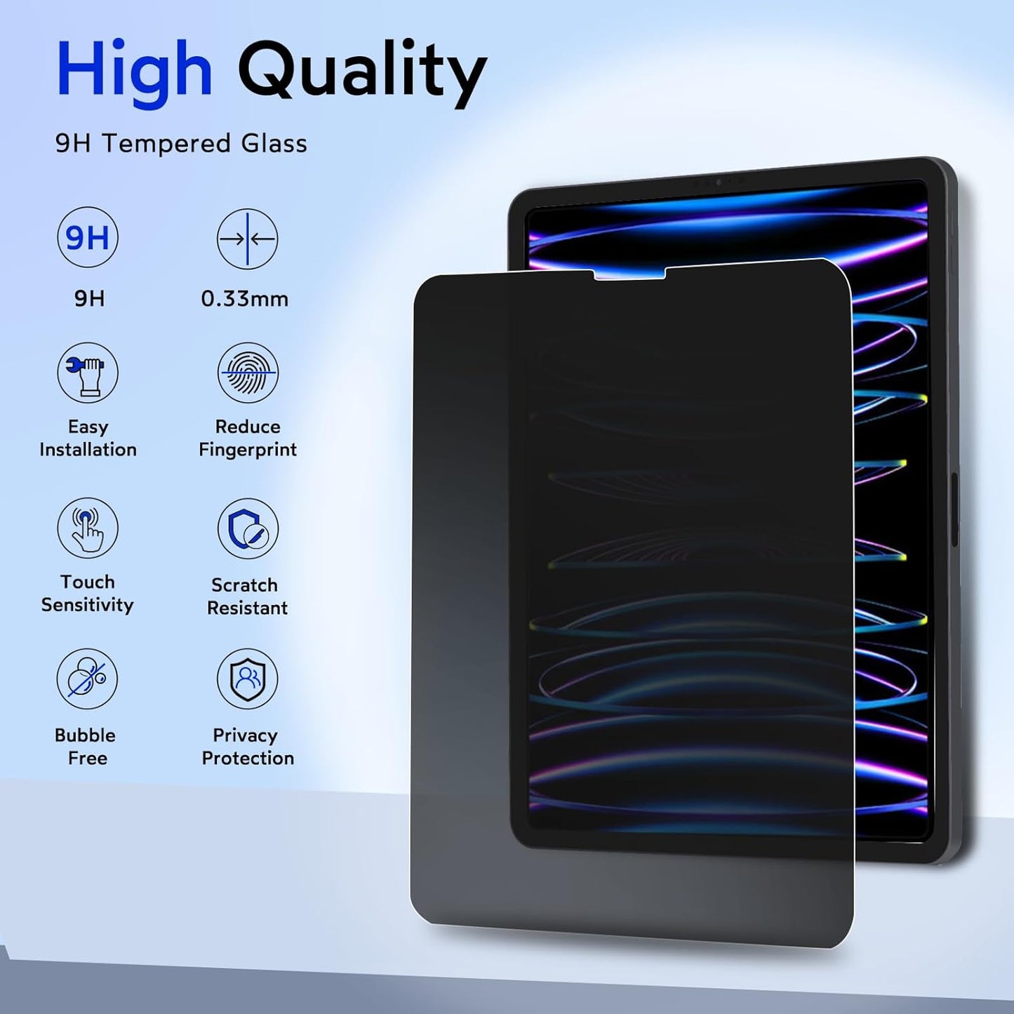 MOBDIK Privacy Screen Protector Compatible with iPad Pro 12.9 Inch (2022 & 2021 & 2020 & 2018), Anti Spy, 9H Tempered Glass, EZ Kit 1 Pack