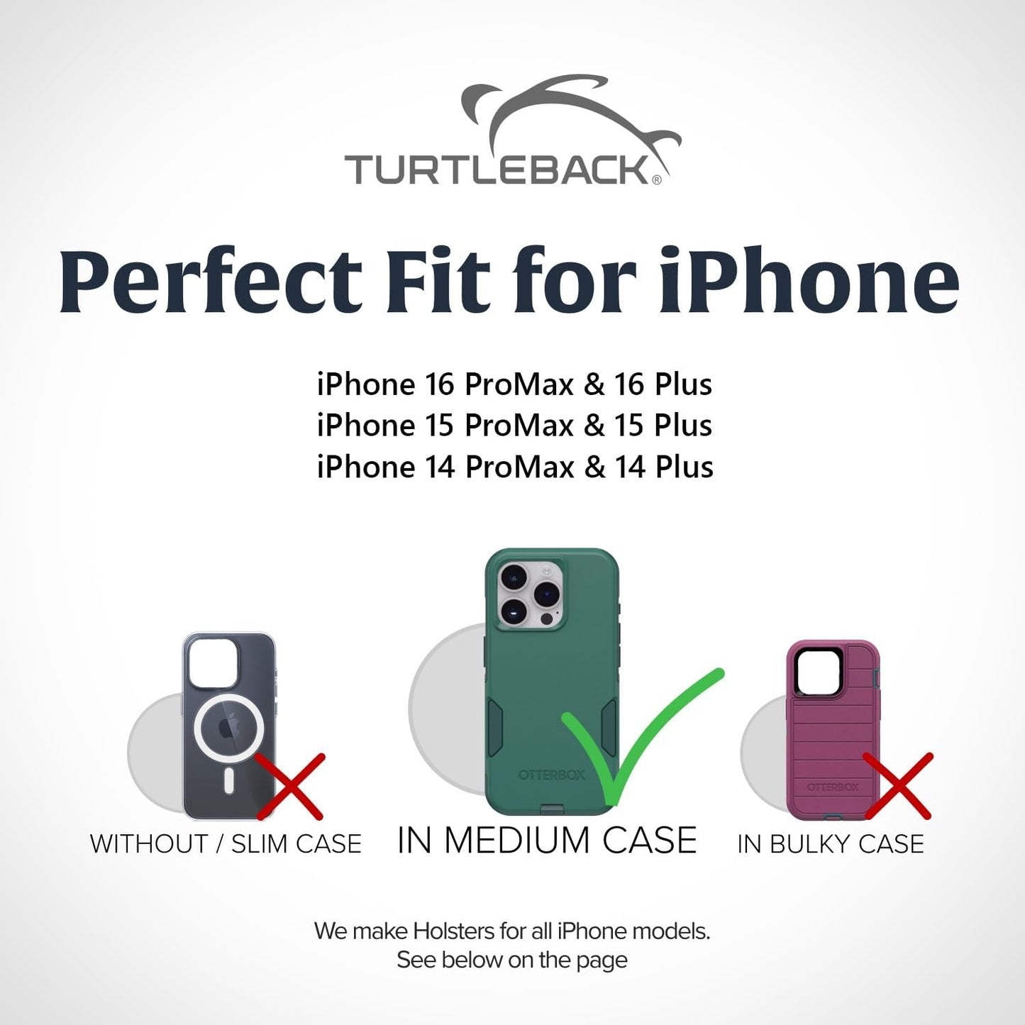 Turtleback Belt Clip for iPhone 16 Pro Max, 15 Pro Max, 14 Pro Max -Medium- Fits w/Shockproof Commuter Style Cases, Premium Black Leather Vertical Belt Holder, Magnetic Closure HD Rotating Clip