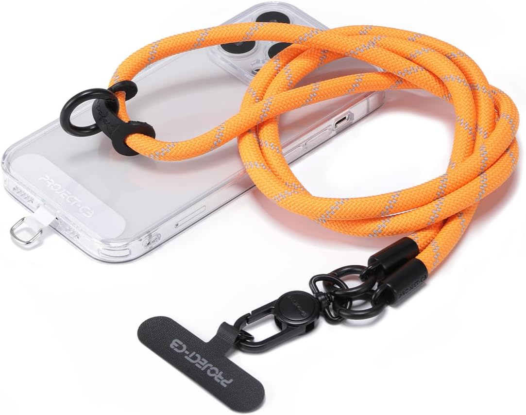 project-cb Phone Lanyard×1,Phone Tether Tab×2,Cell Phone Lanyards for Around the Neck,Rope Lanyard,Universal Adjustable Phone Strap Crossbody,Cell Phone Chain(Orange)