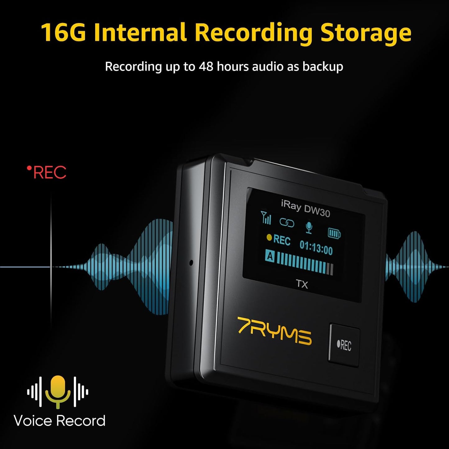 iRay DW30 Wireless Lavalier Microphone with 16GB Internal Recording, Lav Mic Input, USB-C Output, 2.4GHz Wireless Mic for Camera, iPhone, PC - Ideal for Vlogging, Live Streaming, and Video Recording