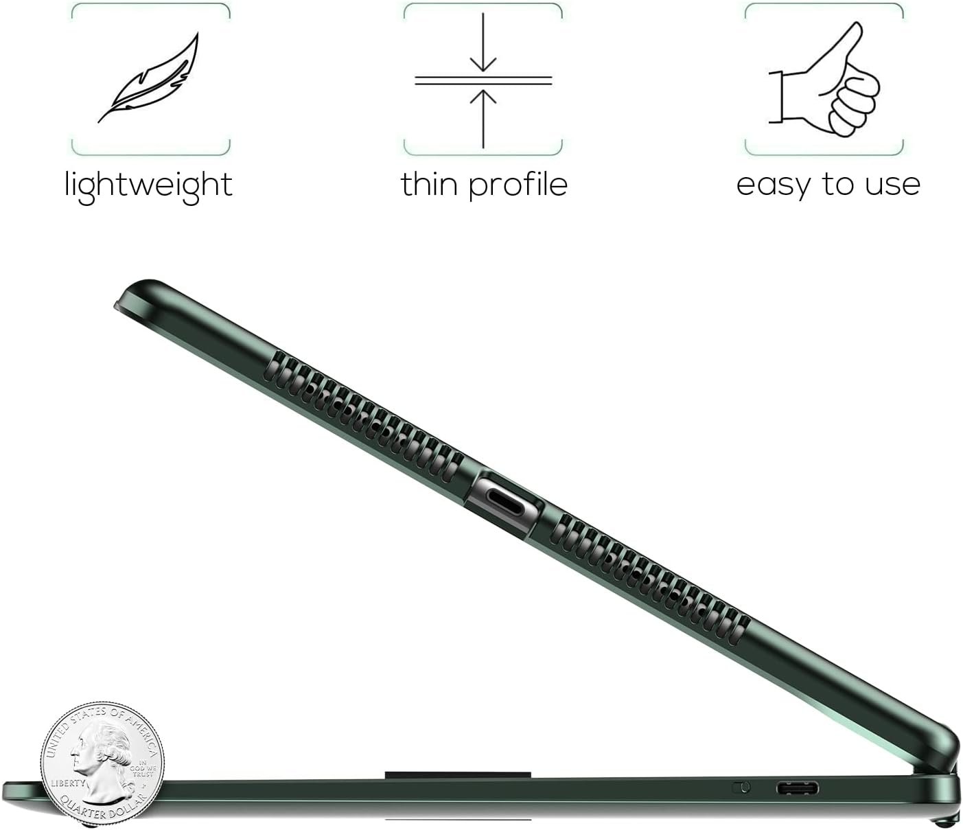 typecase Touch iPad 9th Generation Case with Keyboard (10.2", 2021), Multi-Touch Trackpad, 10 Color Backlight, 360° Rotatable, Thin & Light for iPad 8th Gen, 7th Gen, Air 3, Pro 10.5 (Midnight Green)