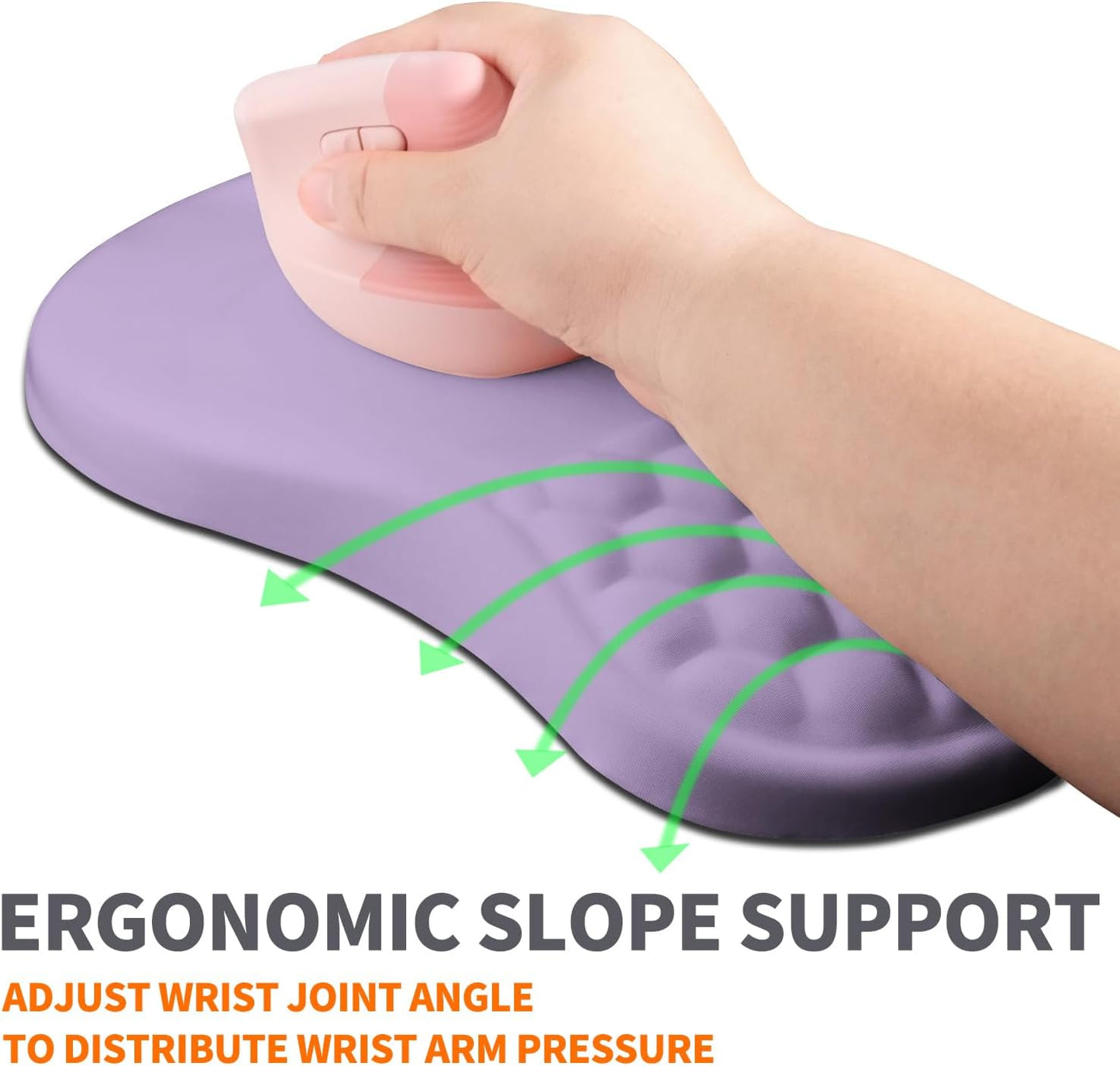 Ergonomic Joint Wrist Support Mouse Pad with Memory Foam Cushion Massage Bump, Carpal Tunnel Pain Relief Mousepad Slope Design for Wrist Rest, 11.8x7.9 in, Pale Purple