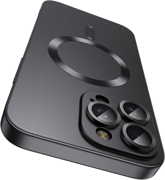 Magnetic for iPhone 15 Pro Max Case [Compatible with MagSafe][Built-in Camera Lens Protector] Slim Soft Silicone Bumper Shockproof Metallic Luster Phone Case (Black)