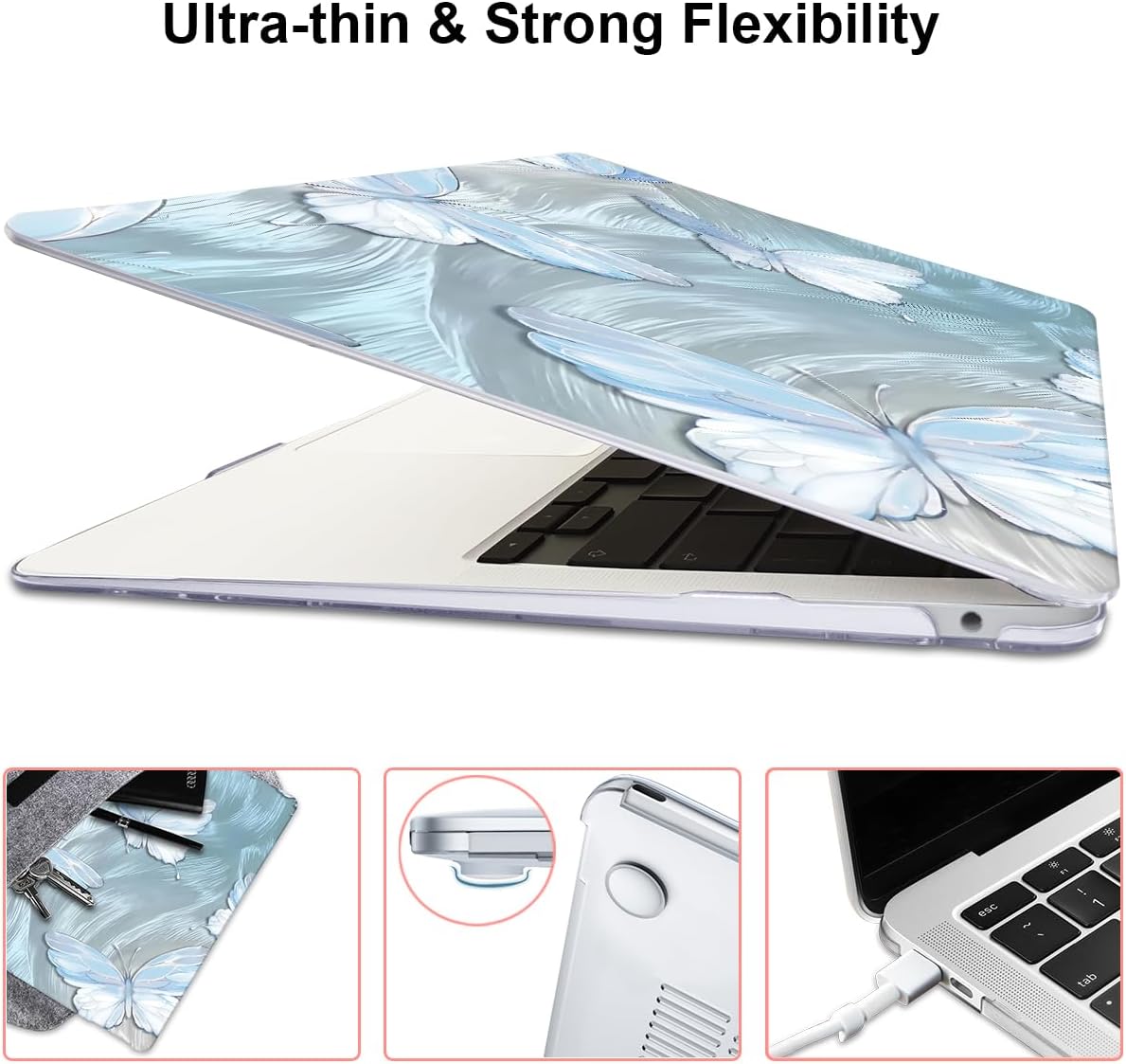 for MacBook Pro Case 13 inch 2022 2021 2020-2016 A2338 M2/M1 A2251 A2289 A2159 A1989 A1706 with Touch ID, Plastic Hard Shell Keyboard Cover Screen Film Webcam Cover, Tin Foil Butterfly