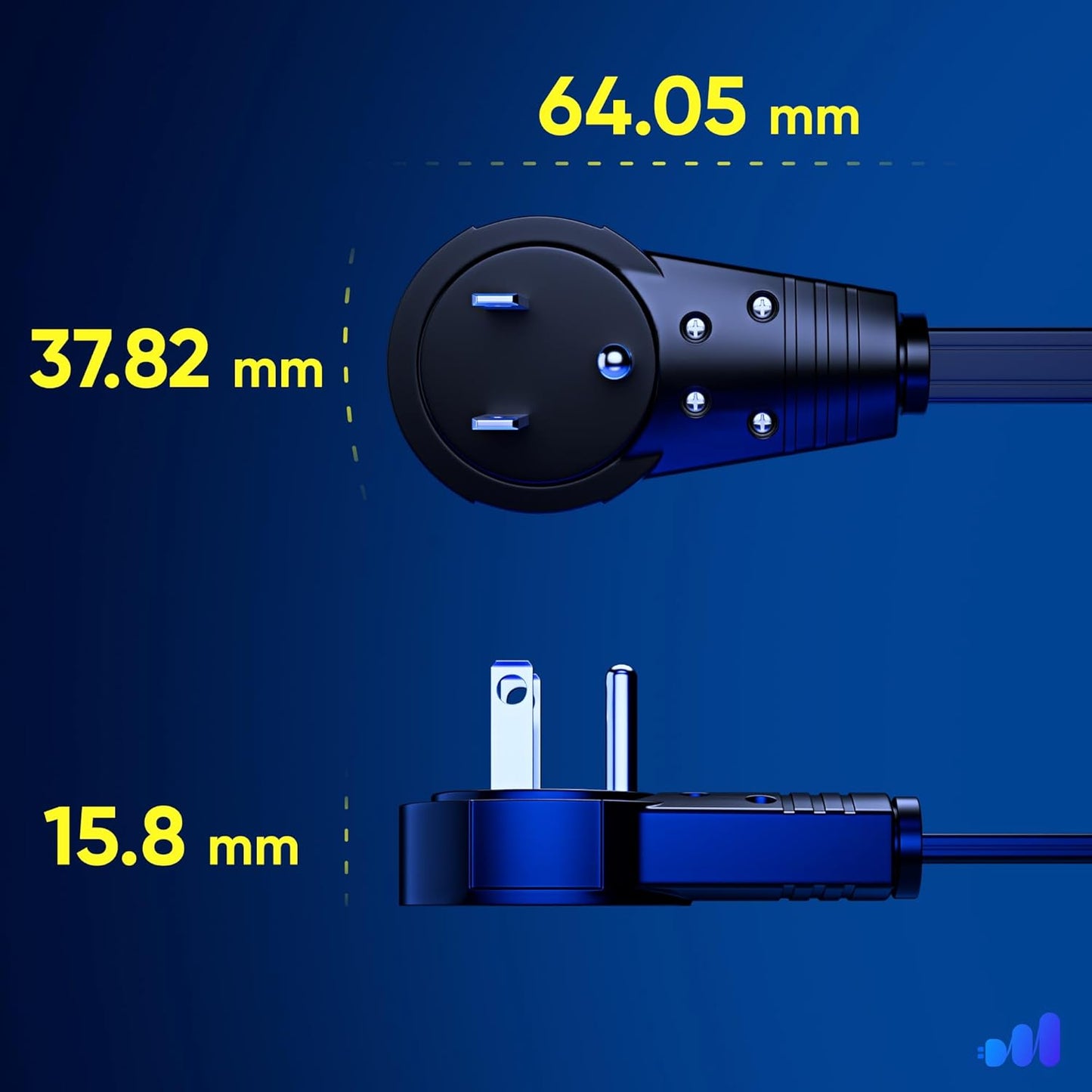 Maximm Cable 8 Ft 360° Rotating Flat Plug Extension Cord, 16/3 AWG Multi 3 Outlet 3-Prong Grounded Wire- Black - UL Certified