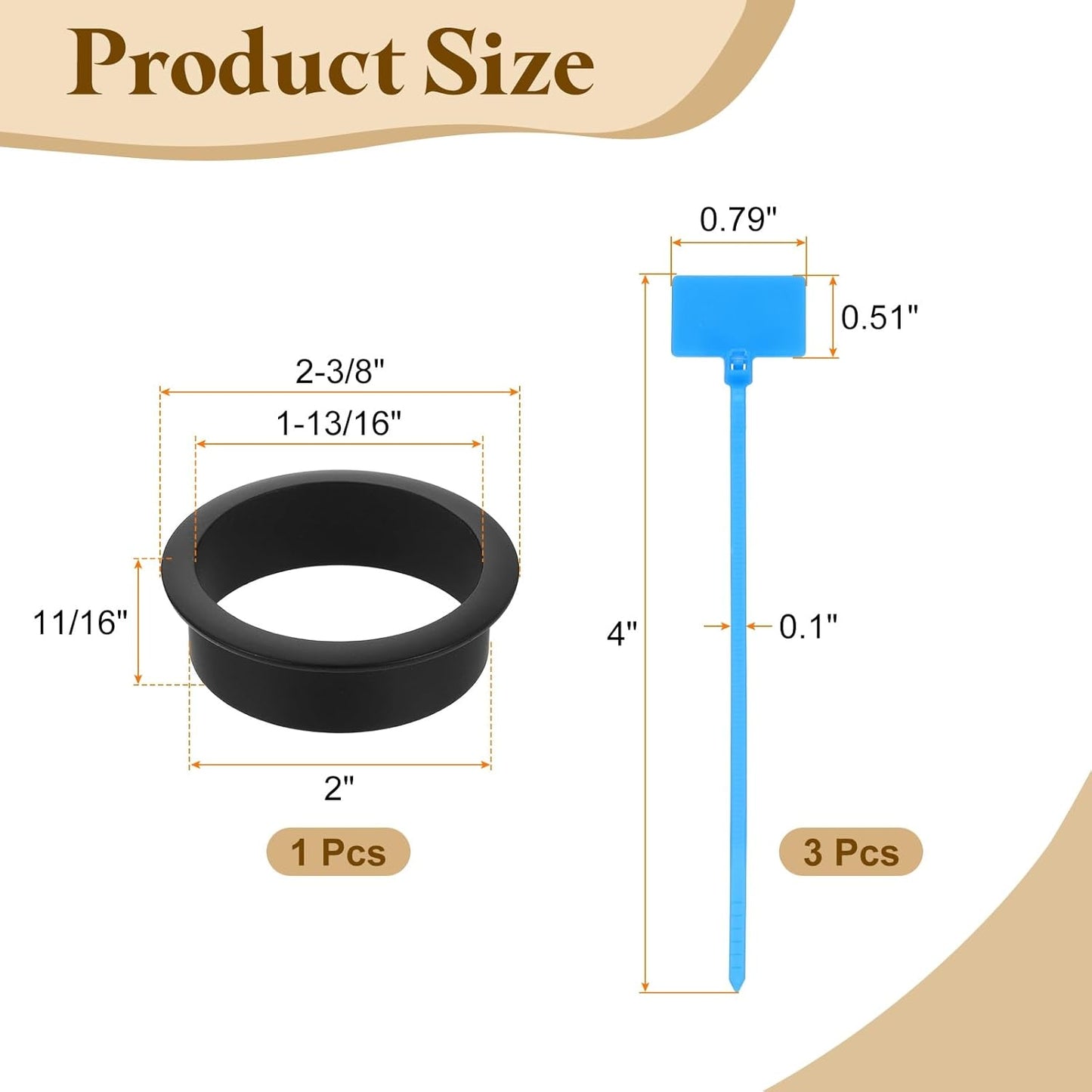 uxcell Desk Grommet, 2" (50mm) Zinc Alloy Cable Hole Cover Wire Cord Organizer with Marked Cable Ties for Home Office Desktop Wire, Black