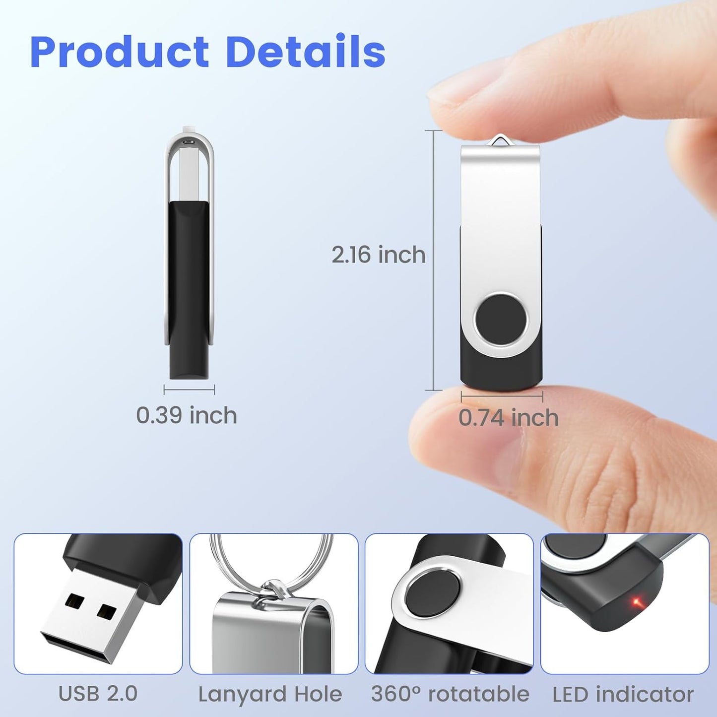 ABLAZE Flash Drives 16GB 20 Pack, USB 2.0 Thumb Drive Bulk with Lanyards Swivel Memory Stick U Disk 16GB Pendrive USB Pack (Mixcolors)