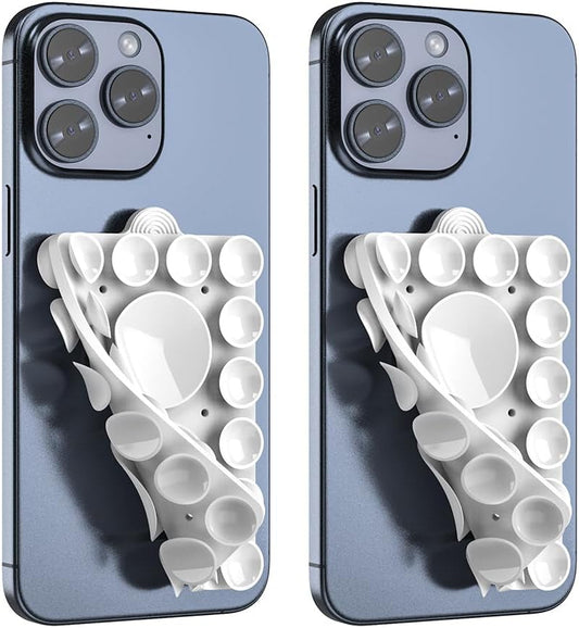 ZYCCER Double Sided Silicone Suction Phone Holder Mount,Compatible with iPhone and Android Cases Hands-Free Mirror Shower Phone Mount Strong Grip Holder (White, Double Sided 2PCS)