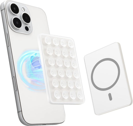 Sucky Upgraded Magnetic Suction Cell Phone Grip for MagSafe Case, Silicone Octo Cup Buddy Holder, Durable Magnet Phone Accessory for iPhone and Android (Clear)