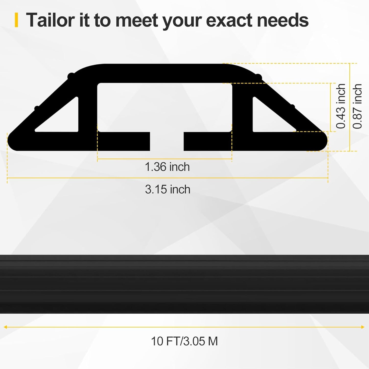 Floor Cable Cover 10Ft Heavy Duty PVC Floor Cable Protector Electric Cord Hider Cable Management Floor Strip Extension Cord Covers Cable Raceway for Wires on Floor Inner Channel 1.36" W 0.43" H -Black