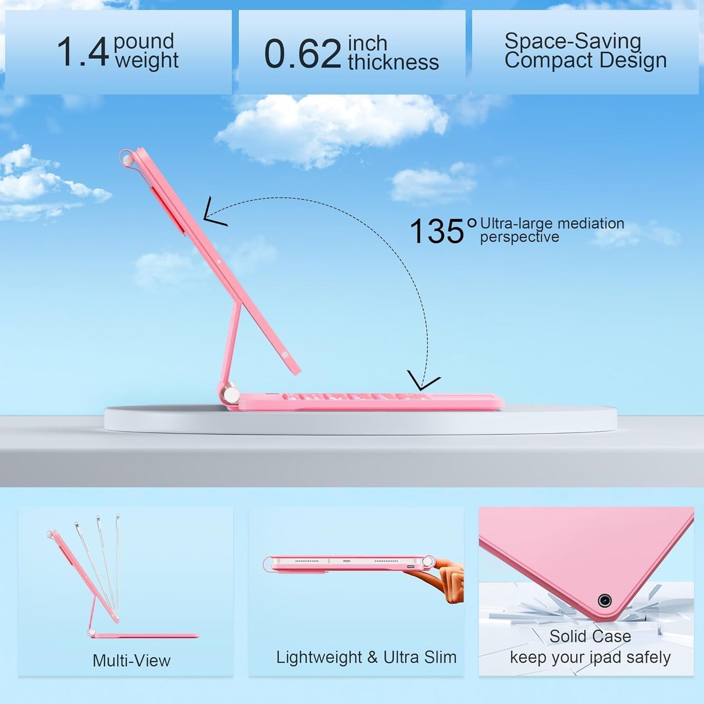 for iPad 9th Generation Case with Keyboard,Magic Style Keyboard Case for iPad 9th/8th/7th Gen 10.2 inch - Floating Cantilever Magnetic (Pink)