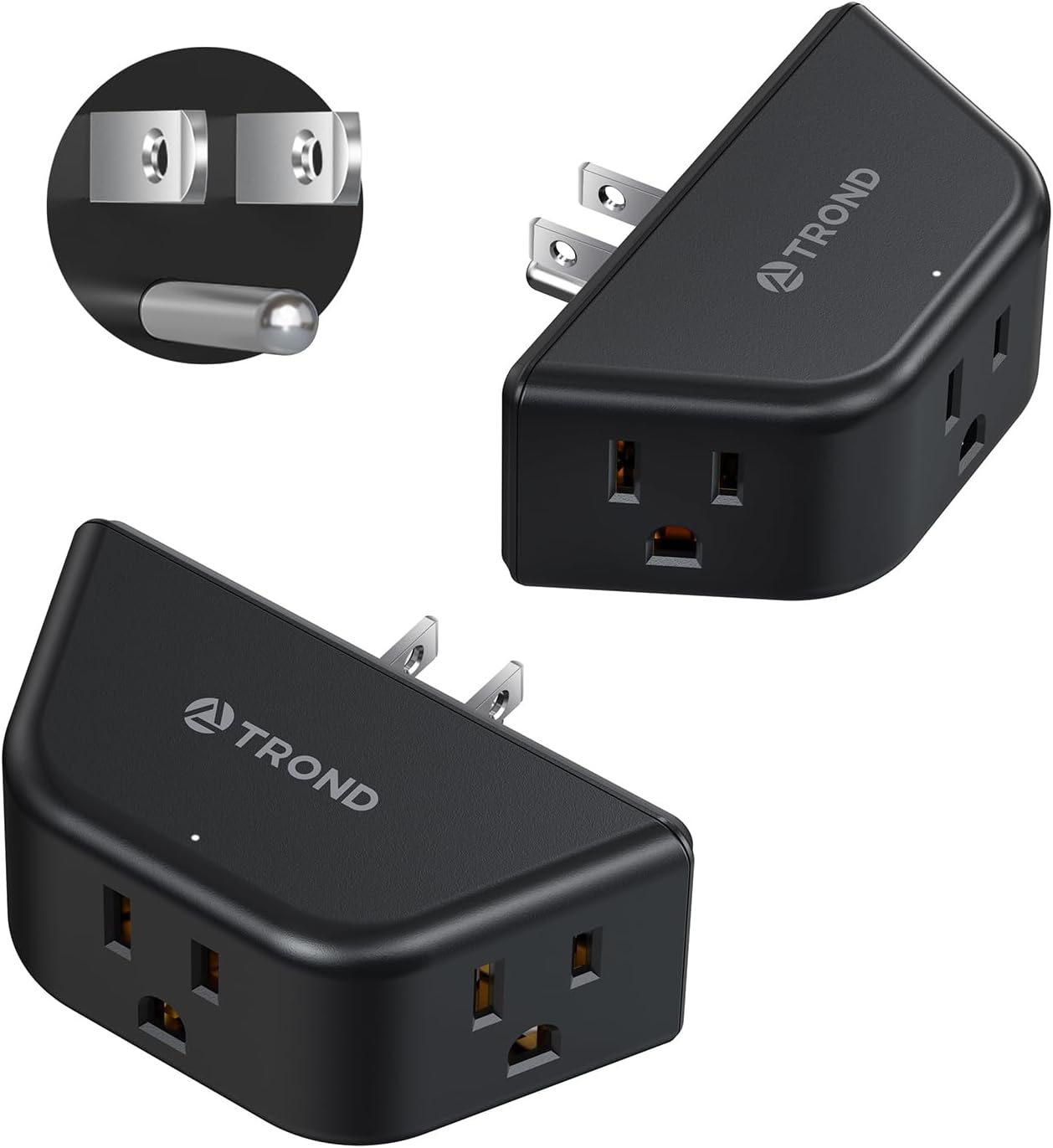 TROND 2 Pack Multi Plug Wall Outlet, 3 Way Angled Wall Outlet Extender, 3 Prong Plug Splitter, Cruise Essentials, Multiple Expander for Travel Home Hotel Dorm Room, Black