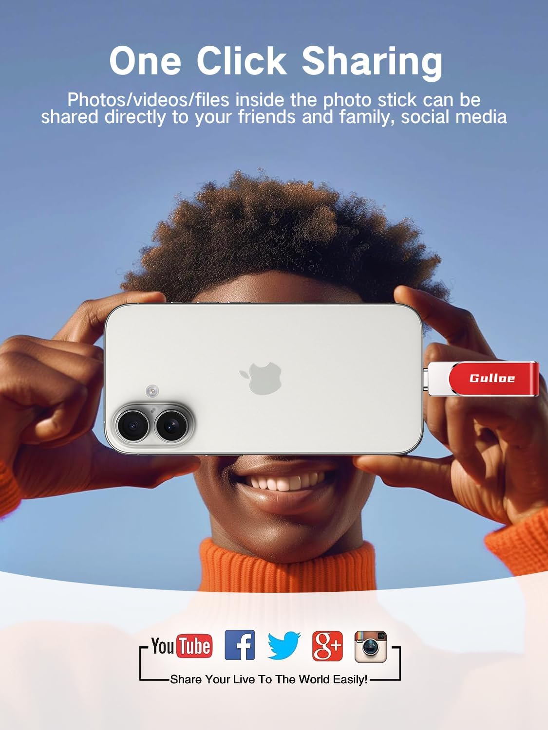 Gulloe 256GB Flash Drive Intended for iPhone, Memory Stick Storage for Photos and Videos Backup, Compatible with iPhone iPad Android PC, Plug and Play, No Application Required (Red)