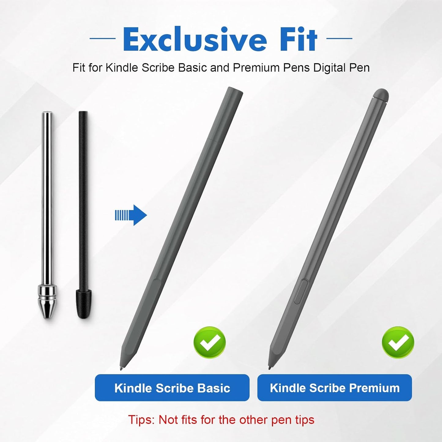 No Wore Out Titanium Alloy Replacement Fine Tips 1 Pcs & 10 Pcs Soft Felt Nibs Combo Set fit for Kindle Scribe Basic and Premium Pens Digital Pen, Smooth Ballpoint Note Taking Backup Nibs