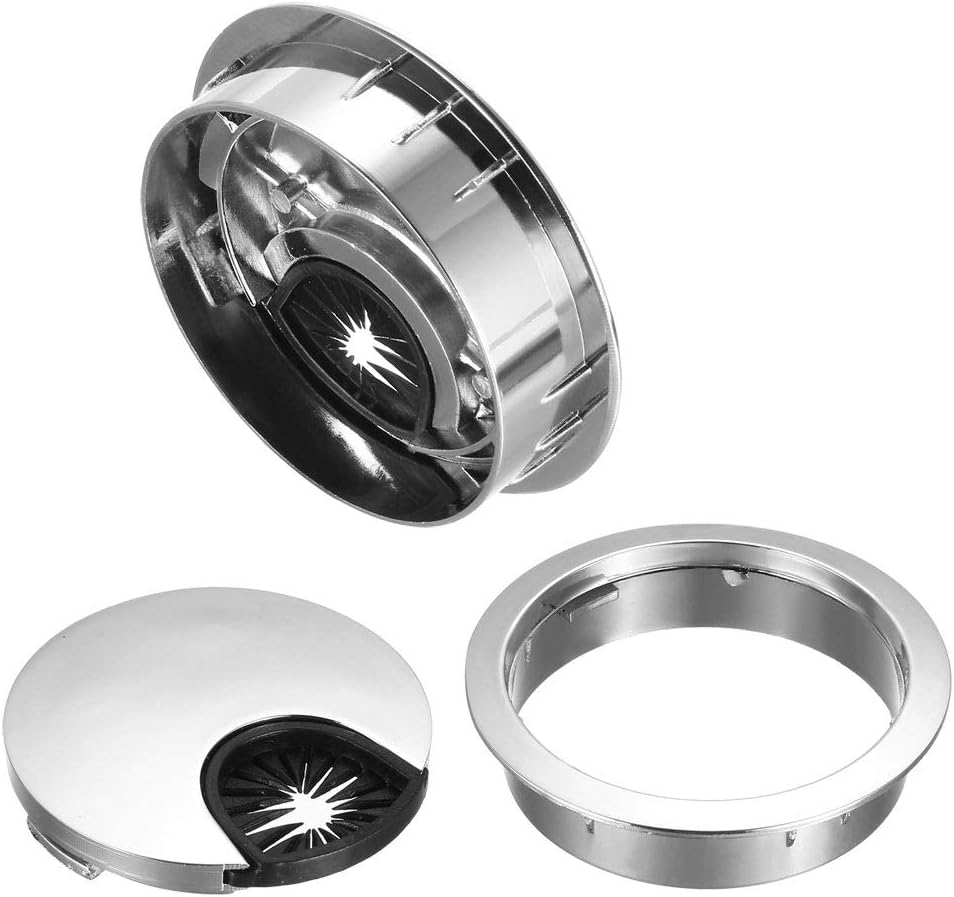 uxcell Cable Hole Cover, 2.1Inch/53mm Zinc Alloy Desk Wire Cord Cable Grommets Hole Cover for Office PC Desk Cable Cord Organizer, 4 Pcs Bright Silver