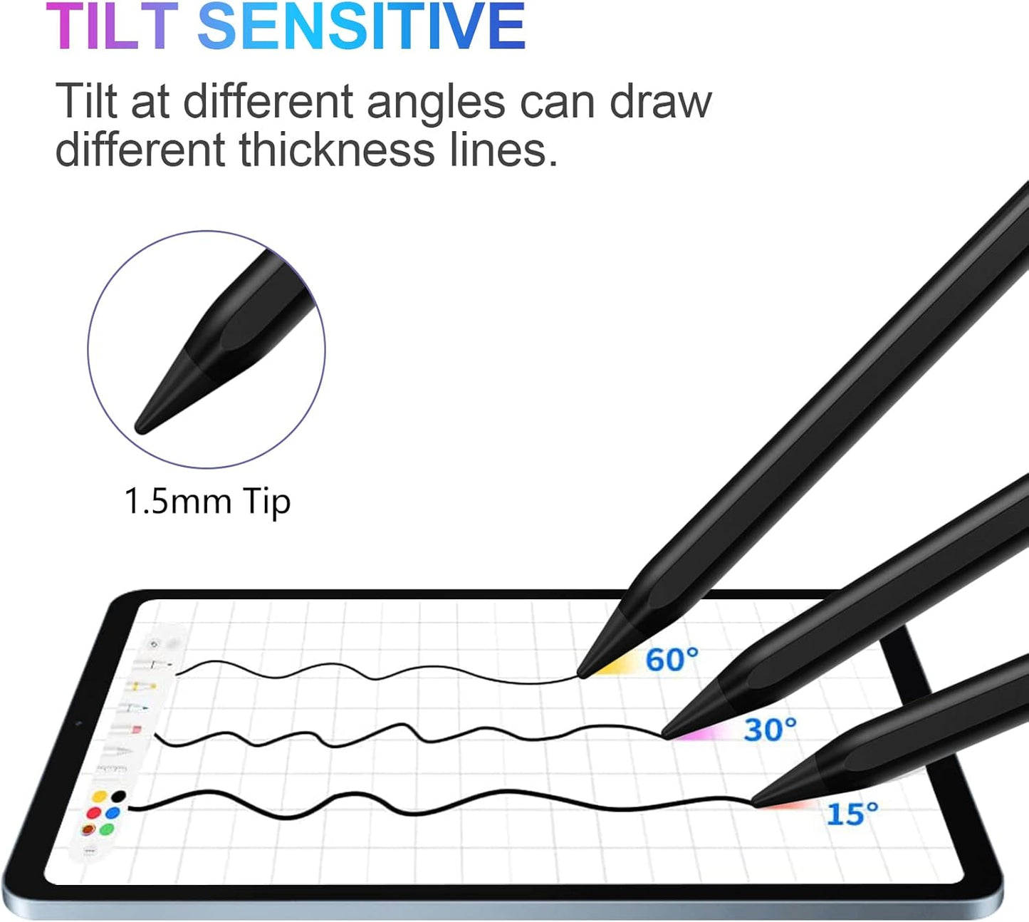 Stylus Pen for iPad 2018-2023 with Palm Rejection, Active Pencil for iPad 10th/9th/8th/7th/6th Generation, for iPad Pro 11/12.9 inch, for iPad Air 5th/4th/3th Gen, for iPad Mini 6th/5th Gen (Black)