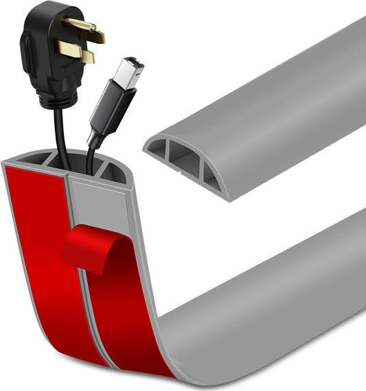 Floor Cord Cover Self Adhesive Cord Hider Floor Extension Cord Covers for Floor Power Cord Protector Cable Management Prevent Cable Trips Cable Cavity 0.47" W x 0.27" H (Grey, 3.3Ft)