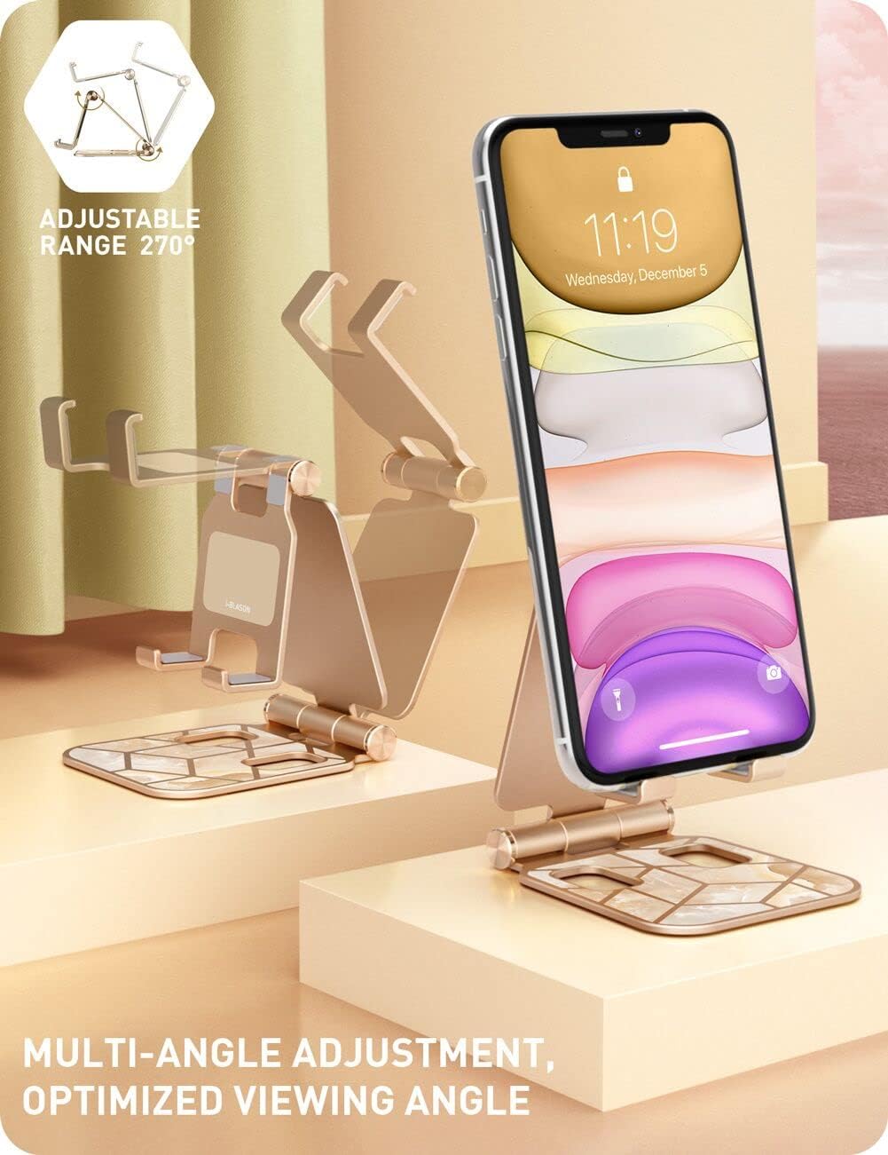 i-Blason Cell Phone Stand for Desk, Cell Phone Holder, Fits All Smart Phones, iPhone 16 15 14 13 Pro Max, Foldable Phone Stand Holder, Gold