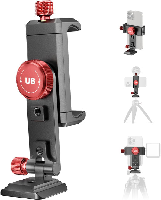 UBeesize Metal Phone Tripod Mount Cold Shoes with Arca QR Base, 3 Control Knob 360° Cell Phone Tripod Adapter for iPhone, Samsung, Desktop Tripod Smartphone Holder for Video Streaming Vlogging Rig