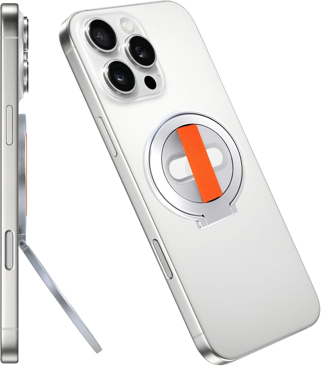 Grat 2 Magnetic Phone Grip Kickstand, [Elastic Finger Strap] Phone Loop Holder, Dual-Sided Magnet Ring Stand Compatible with Magsafe Series iPhone 16 15 14 13 12 Pro max, Silver