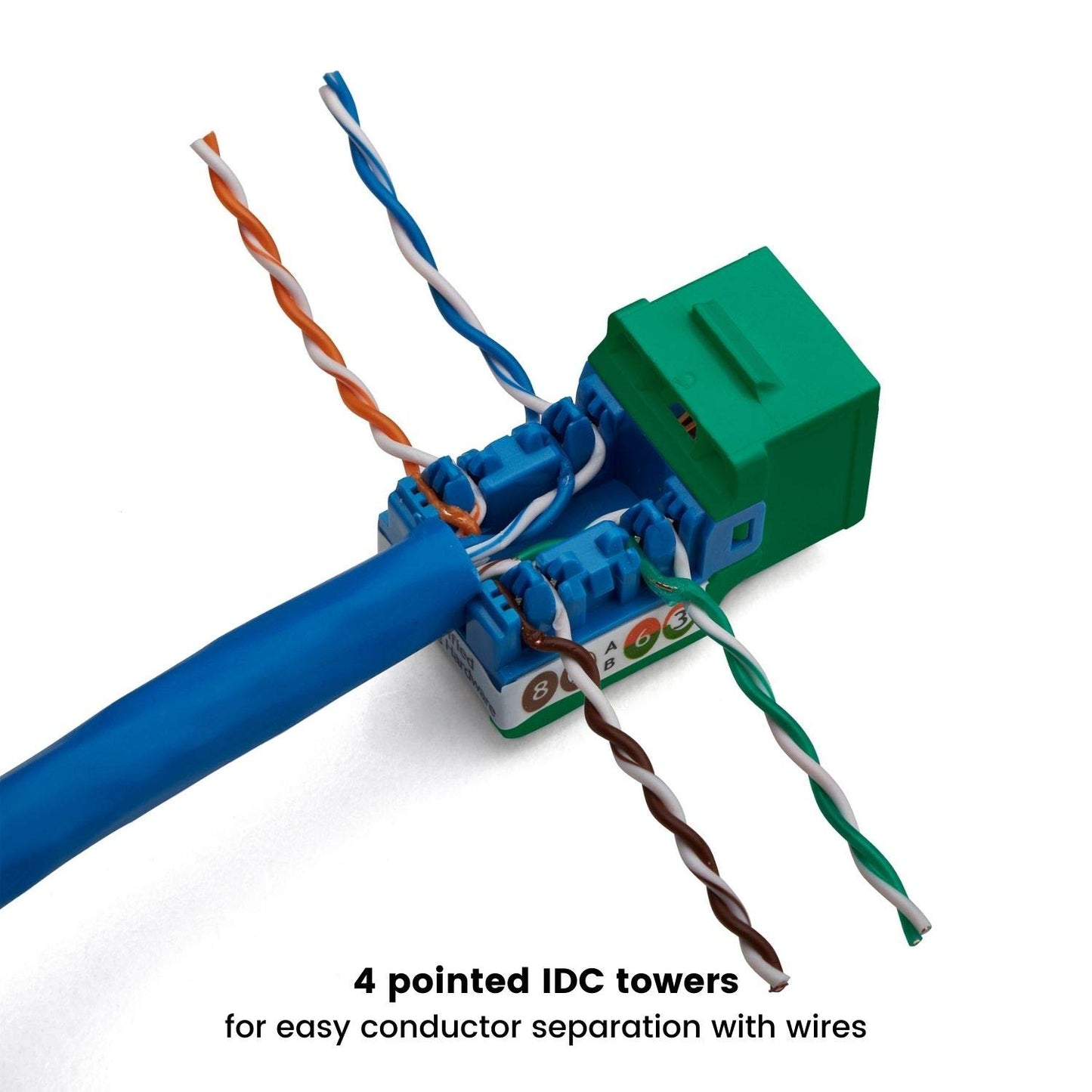 trueCABLE Cat6 Keystone Jack, Unshielded (UTP), 90 Degree Punch-Down, PoE++ (4PPoE) 100W, UL Listed, ETL Verified, ANSI/TIA Certified, Modular RJ45 Female, Green, 12 Pack