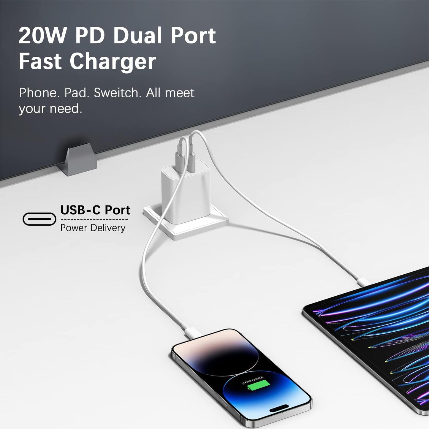 Type c Charging Block Fast Charger, 2Pack PD Dual Port Fast USB C Charger Block, USB C Charging Plug Power Adapter Compatible with iPhone 15/15 Plus/15 Pro Max/14/13/12/11/XS/XR/X and More