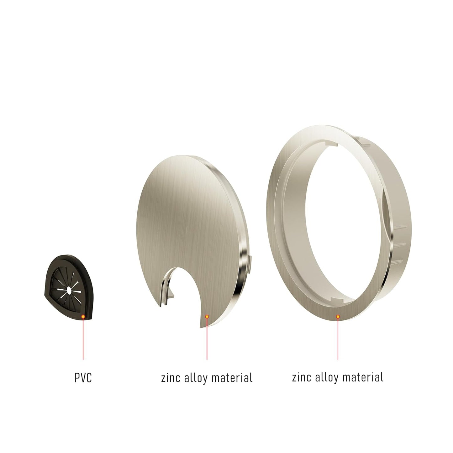 2 Pack Desk Grommet 2-3/8 Inch 60mm, Zinc Alloy Computer Desk Wire Hole Cover, Office Desktop Cord Cable Hole Metal Ring, Brushed Silver