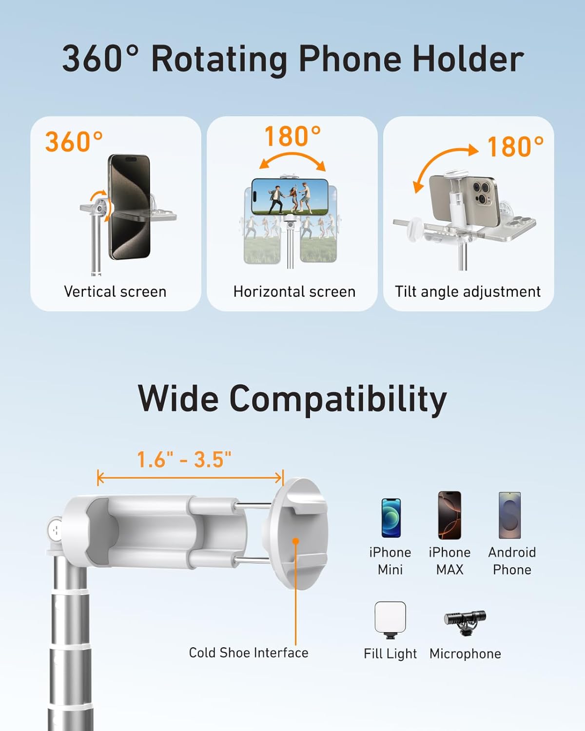 TELESIN 70" Phone Tripod Stand, Gravity-Activated Auto-Open Selfie Stick, Extendable Cell Phone Stand with Magnetic Bluetooth Remote, 360° Adjustable Travel Phone Tripod for iPhone/Android