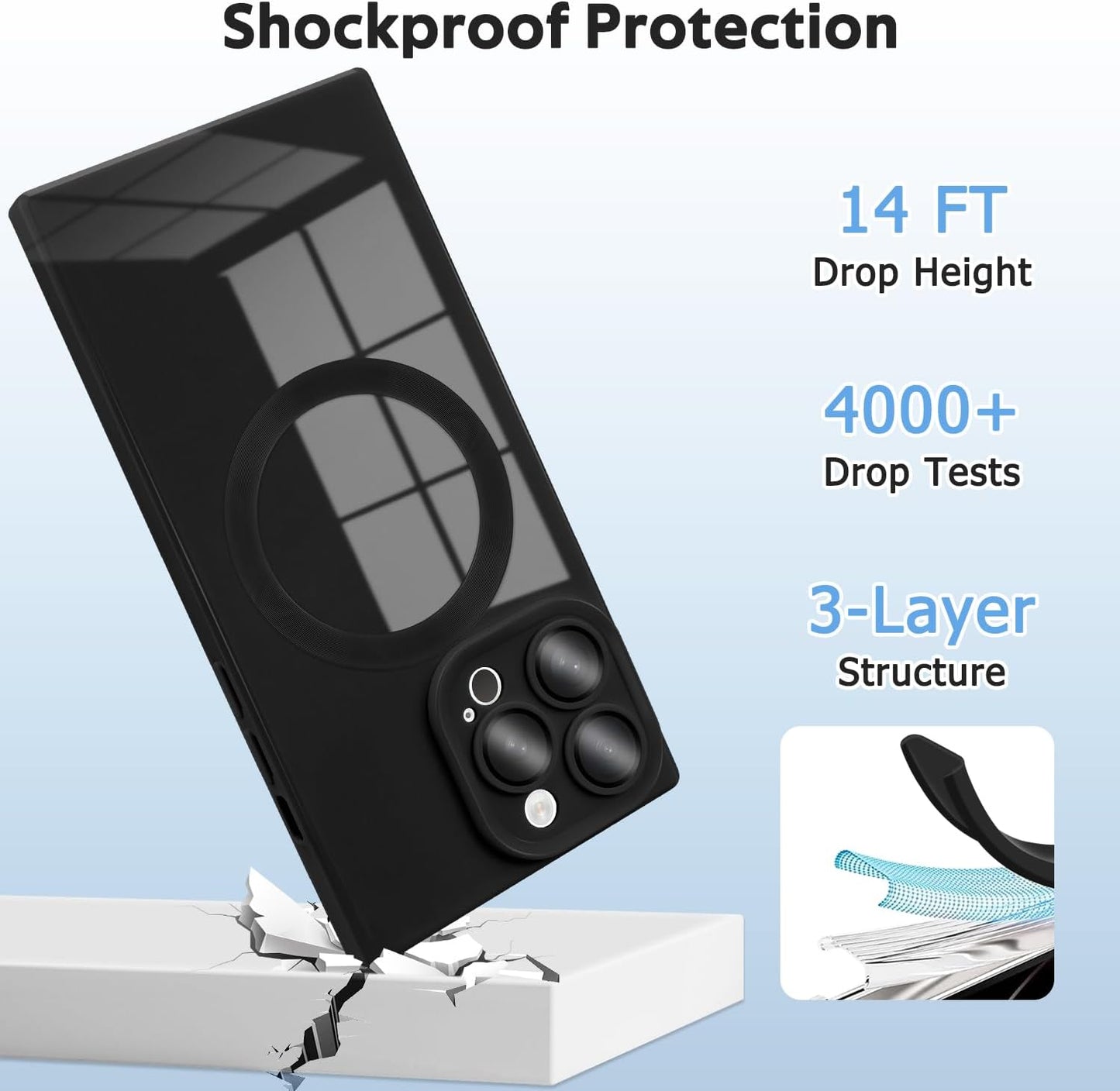 Designed for iPhone 15 Pro Case Compatible with Magsafe Cover Camera Lens Protector Military Grade Protection Shockproof Soft TPU Slim Magnetic Phone Case for iPhone 15 Pro Black