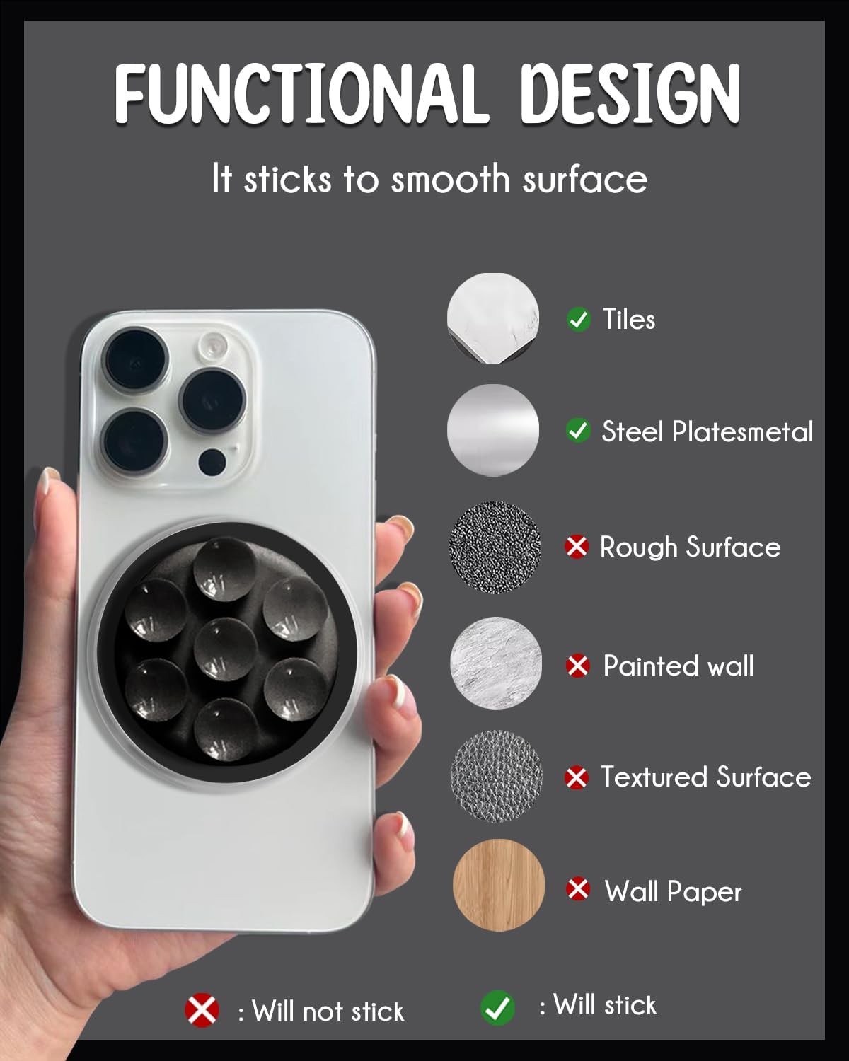 Magnetic Silicone Suction Cup Phone Mount with Hands-Free Stand - Perfect for Selfies, Videos, Durable, Secure Grip, One-Touch Holding, Lightweight, Sleek Design (White)