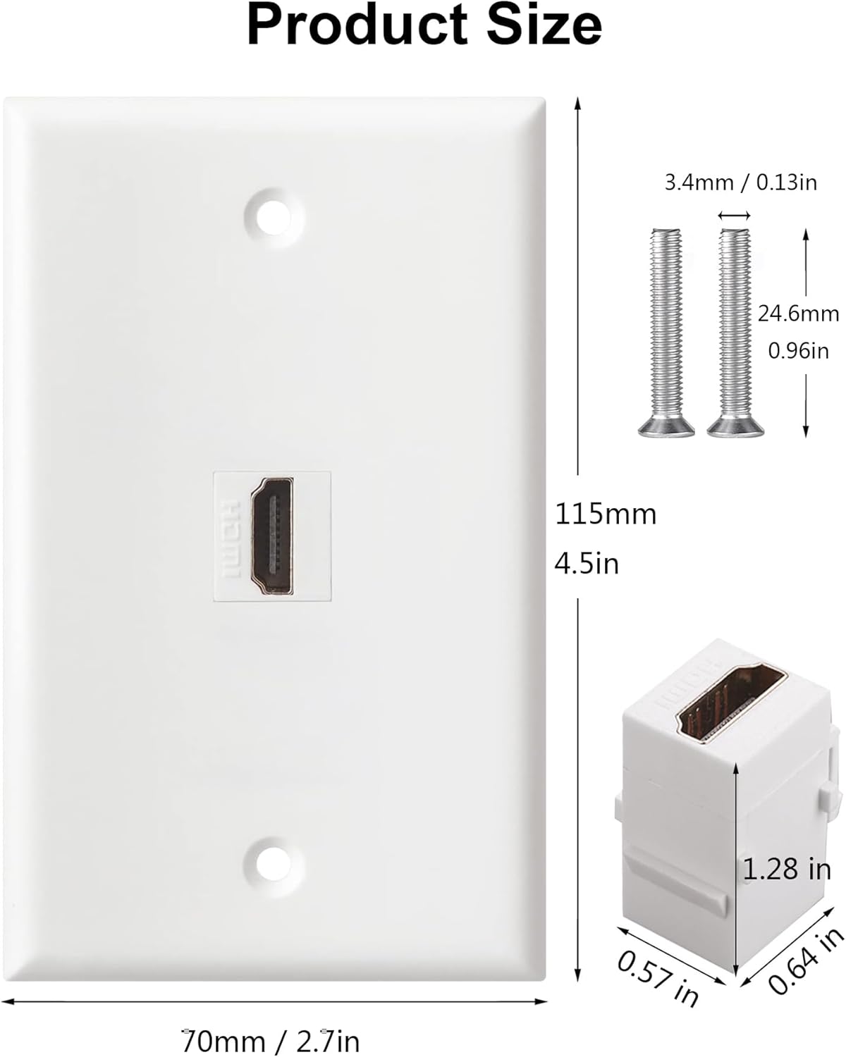 HDMI Wall Plate, 1 Port 4K HDMI Keystone Female to Female Wall Plate-White