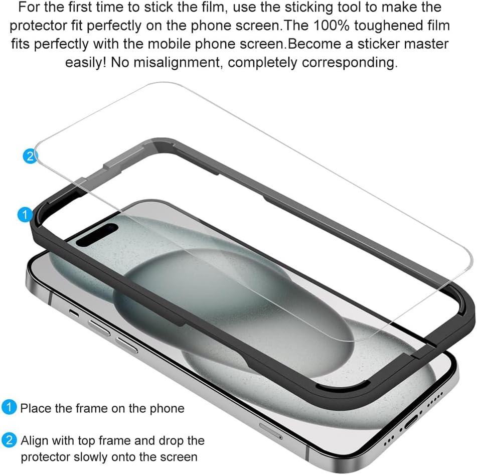 Tempered Glass Screen Protector for iPhone 15 Plus Clear (3 Pack)