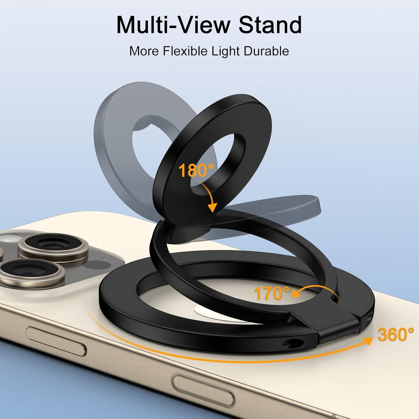 3-Fold Magnetic Phone Ring Holder, Double-Sided MagSafe Phone Grip & Stand, 360° Rotatable Kickstand for iPhone 16/15 Pro Max,14/13/12 Series,for Magnetic Car Mount, with Metal Ring for All Phones