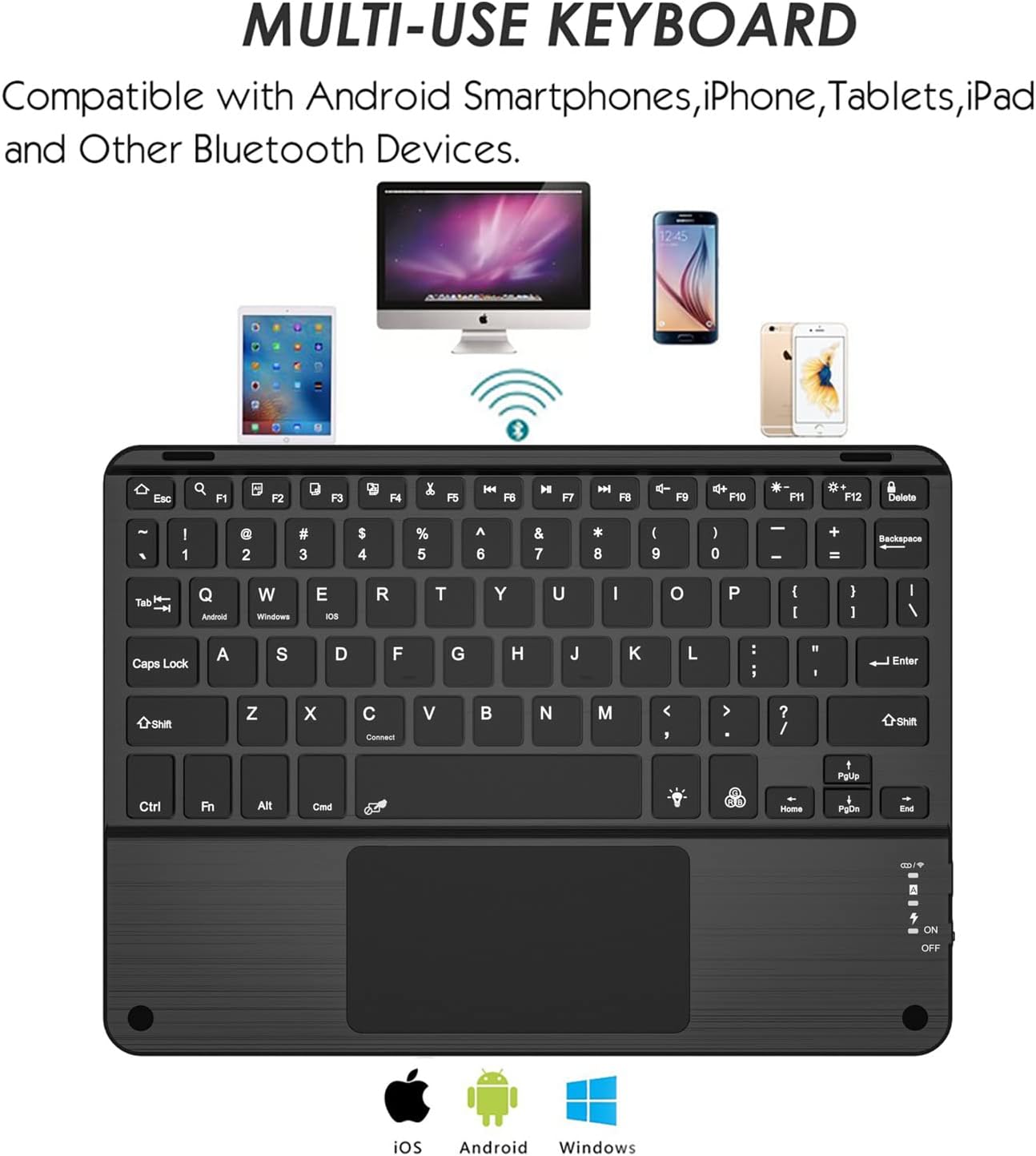 TouchPad Keyboard case for 9",9.7",10.1",10.2",10.5",10.9",11" Tablets,2-in-1 Bluetooth Wireless Keyboard with Touchpad,7 Colors Backlit & Leather Folio Cover(Black)
