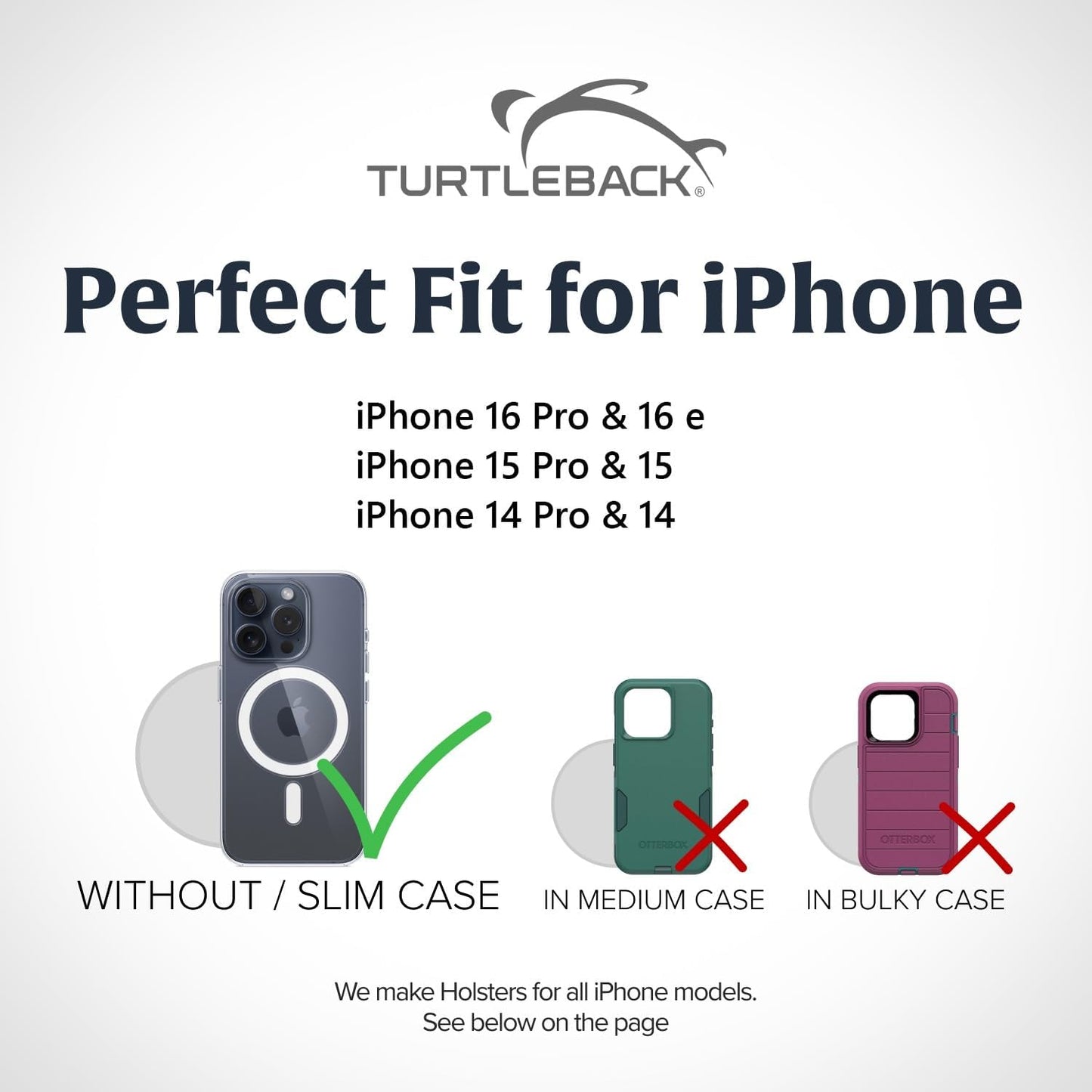 Turtleback Belt Clip for iPhone 16 Pro, 16e, 15 pro 14 Pro 13 Pro -Small- Fits w/Slim MagSafe Style Cases - Premium Black Nylon, Vertical Belt Holder, Magnetic Closure, HD Rotating Belt Clip