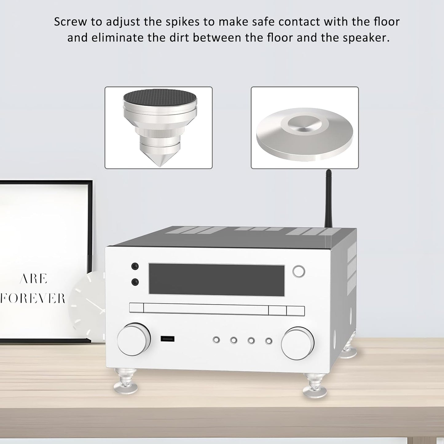 Preffair Adjustable Turntable Feet Stainless Steel Speaker Vibration Isolation Spikes&Pads Subwoofer Floor Protector Shoes Mats Amplifier Vinyl Record Player Shock Absorber Base 4 Sets