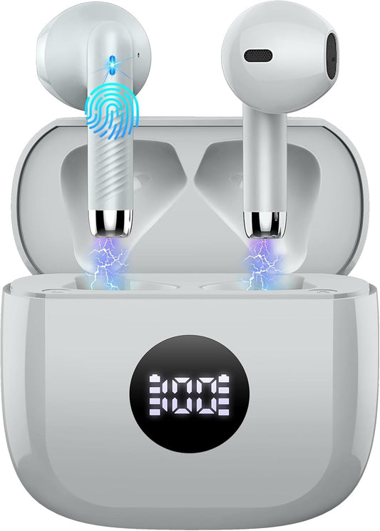 Wireless Earbuds, Bluetooth 5.4 Ear Buds LED Power Display Headphones Bass Stereo, Bluetooth Earbuds in-Ear Noise Cancelling Mic, 40H Playback Mini Case IP7 Waterproof Sports Earphones for Android iOS