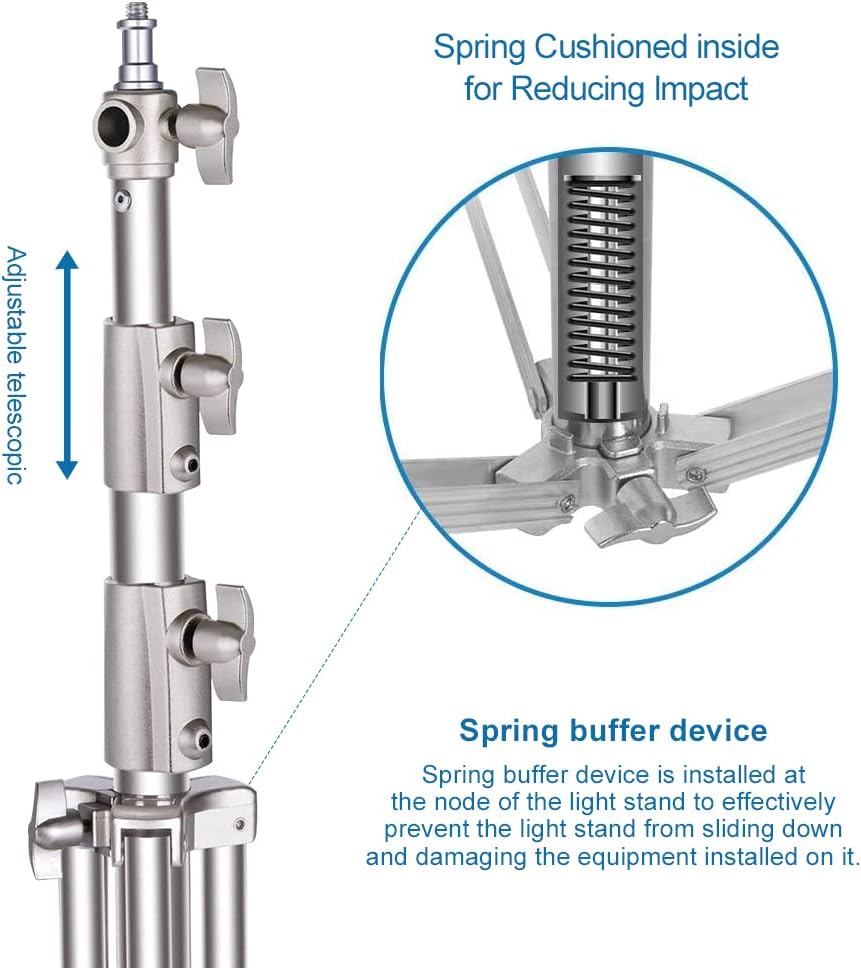 Heavy Duty Light Stand Tripod Stand for Photography, 9.19 Feet/2.8m Stainless Steel Light Tripods for Softbox, Speedlight, Strobe Light, Umbrella - Pack of 2