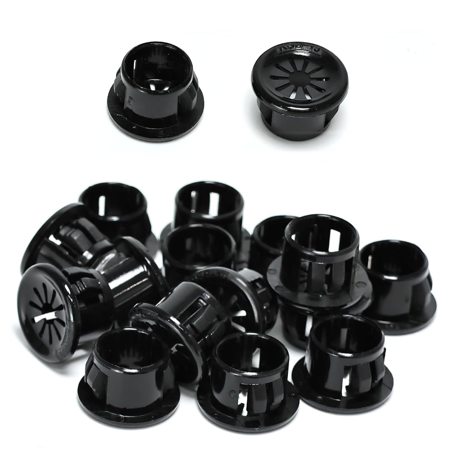 50 Pcs Cable Grommet, Snap Bushing 1/2" (13 mm) Mounting Diameter, Flexible Petal-Shaped Buckle Round Nylon Desk Grommet for Wires Through Countertop Cord Organizer and Protection, Black